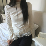 Hio Lace Side Shirring Turtleneck T-shirt