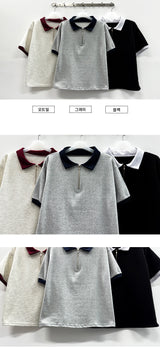 ポナカラーリングセミジップアップカラー半袖Tシャツ