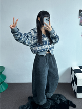 2ウェイ🤎 ノルディックフーディーセミクロッピードジップアップジャケット 🤎💙🩶2カラー