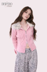 Lady Fur Knitwear Zip-Up Cardigan