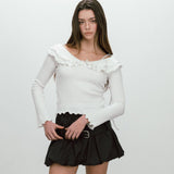 FRILL OFF SHOULDER T-SHIRT / WHITE