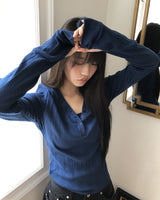 ムヒボタンハートネック長袖Tシャツ