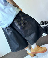 Teki Check Pocket Wide Denim Bermuda Shorts 2color