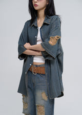 Sia damage washed denim short-sleeved shirt