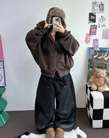 ストリング💙レザーダブルリベットロングパンツ💙🖤2カラー