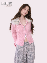 Lady Fur Knitwear Zip-Up Cardigan