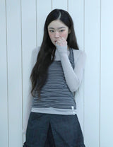 STRIPED HALTER NECK LAYERED T-SHIRT(CHARCOAL)
