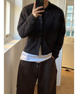 [Unisex] ヘアリークロップラウンドニットカーディガン(3color)