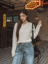 [Muffler set] Nana Wool V-neck Knit