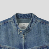 With denim biker jacket