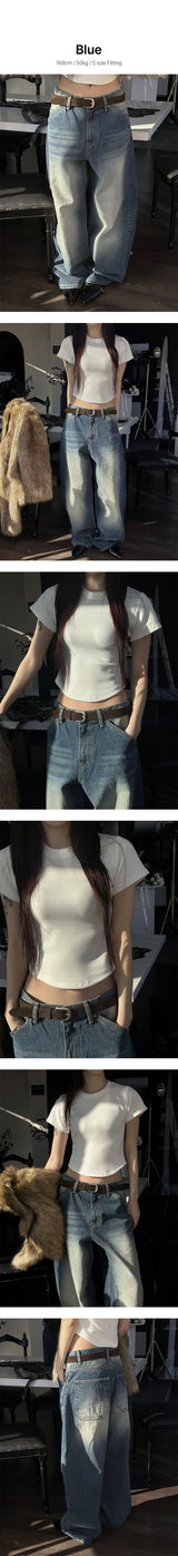 [Unisex] Curved wide denim pants(2color)