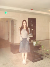 pocket midi denim skirt
