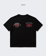 Slub Henley-Neck Cropped T-Shirt Union Jack Black