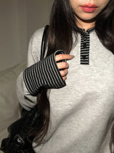 Chive Button Stripe Hood Brushed T-Shirt