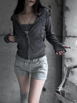 studded slim fit hooded zip-up (2color)