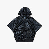 グロッシー フェイクレザー フード ジップアップ フーディー ブラック