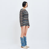 SEE-THROUGH CRAFT KNIT PULLOVER BLUE