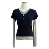 Layer Hug Layered Henley Button Long Sleeve Tee 