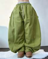 フリース❤スナップポイントバルーントレーニングパンツ💚🩷🧸🩶🖤6カラー