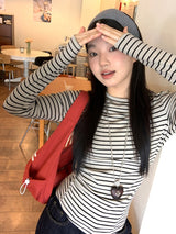 Side Shirring Stripe Long Sleeve T-Shirt