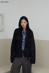 Multicolor high neck knitwear zip-up cardigan