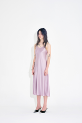 バイアスカットアセテートドリフトスリットドレス - Lavender