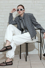 CHECK TAILORED TIE JACKET_BLACK