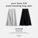 Pure Stripe Linen Banding Long Skirt