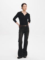CUT-OUT DETAIL OPEN COLLAR T-SHIRT