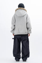 Lenore Raccoon Fur Fleece Hooded Zip-Up