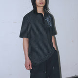 Untitled Starrynight Stripe Henley Neck Short Sleeve Black Charcoal