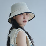 Ribbon Paper Wide Bucket Hat (Ivory)