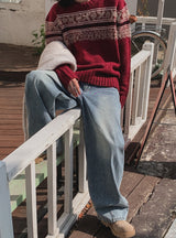 Shell washing wide balloon denim pants