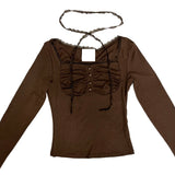 Brown shirring button T