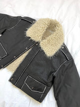 1085. Shearling leather crop mustang jk (2color)