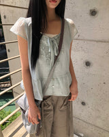 メイリ フリル ショートスリーブ ブラウス
