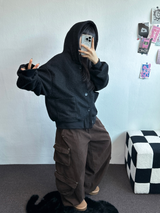 FLEECE/STRING TWO CARGO RIVET WIDE BALLOON LONG PANTS💚🤎🖤🩶4COLOR