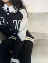 [UNISEX] 1970 バーシティカラーコンビネーション長袖オーバーフィットニットカーディガン (3 colors)