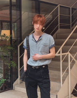 [1+1] Kato Henley Neck Slub Short Sleeve T-shirt