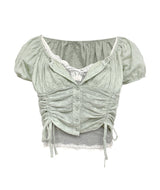 Lace Shirring Mint Blouse