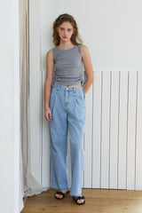 Shirring sleeveless top_gray