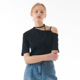ストラップハーフスリーブTシャツ ブラック