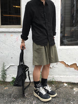 Basic Double-Pintuck Linen Shorts 4C