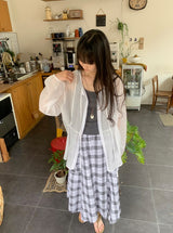 26SS★ [BAONHAUS] Chemini Check Unbalance Long Skirt