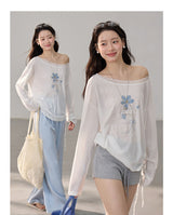 Vintage Summer Sun-Guard Off-Shoulder Lace Top