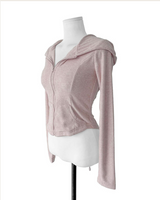 [♡MADE♡] puppy velour back eyelet slim hood zip-up