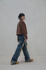 Retro damage wide denim