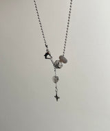 yio Gray gemstone heart Rondell star Surgical two way y Beads Bold Choker Short Layered Necklace