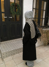 Naren High Neck Quilted Wool Belt Long Coat