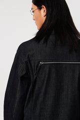 Zipper Trucker Denim Jacket (Deep Blue)